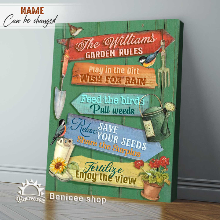 Garden Wall Art Canvas Personalized Family Name Garden Rules Top 5 At BENICEE