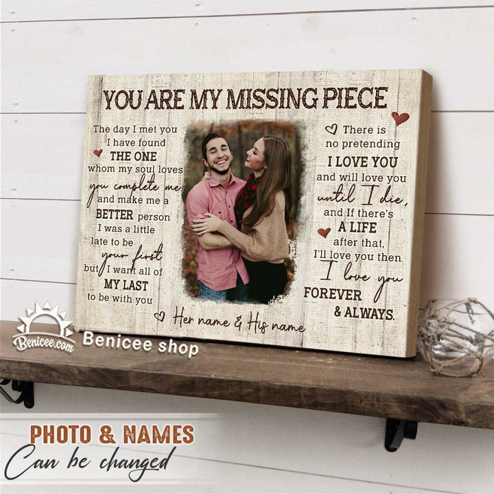 Personalized Couple Gift Wall Art Canvas You Are My Missing Piece Rustic Style