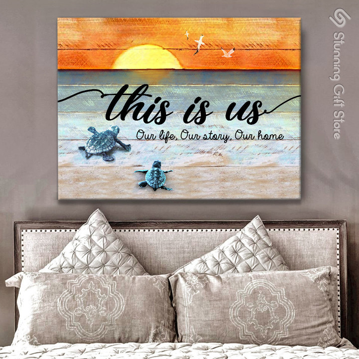 Stunning Gift Sea Turtle Beach Ocean Canvas This is us Wall Art Gift Idea for Beach Lover