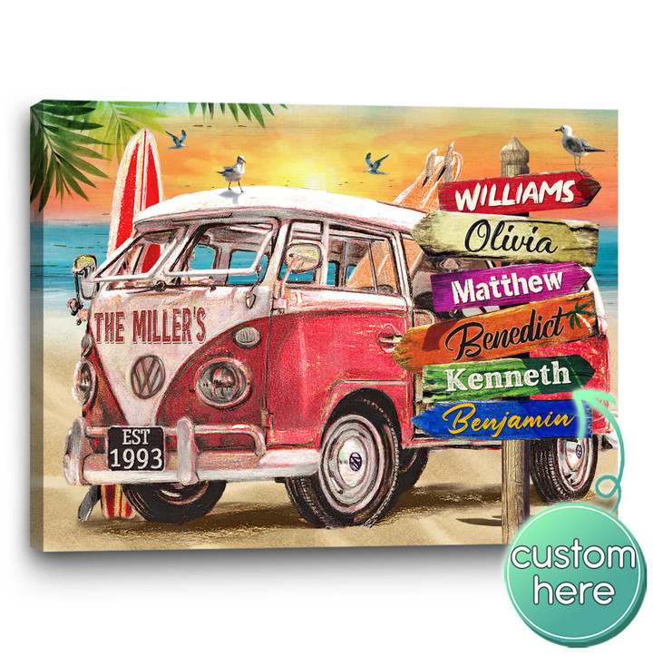 Stunning Gift Personalized Name Beach Canvas Print For Family Camper Lovers