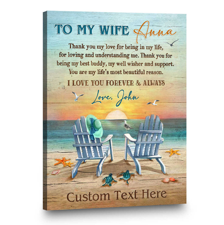 Custom Gift For Wife, Birthday Gift For Wife, Personalized Beach Canvas Wall Art