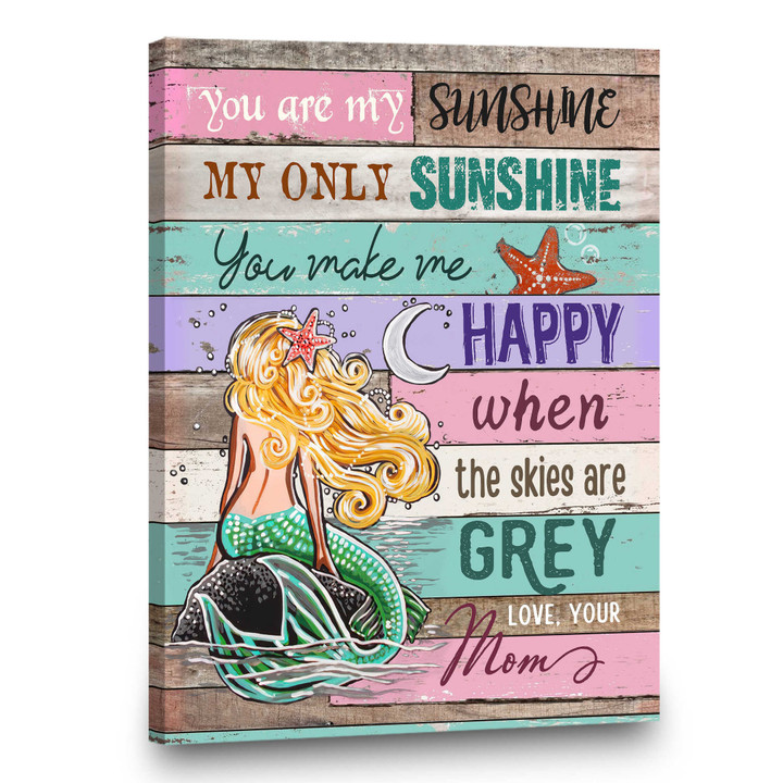 Daughter Gift, Mermaid Canvas Print, Gift For Daughter, You Are My Sunshine Wall Art