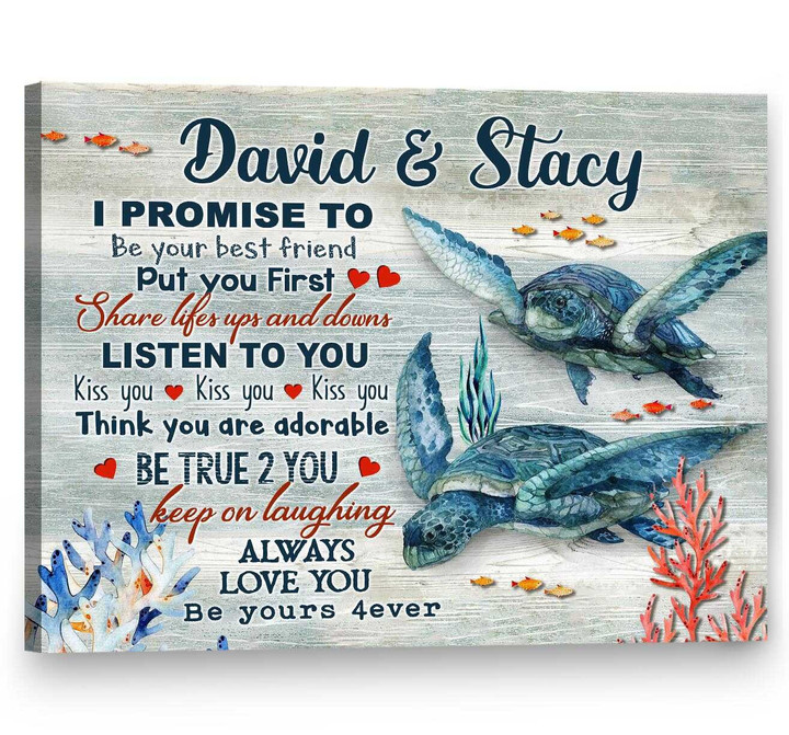 Custom Couple Canvas Sea Turtle Wall Art Husband and Wife Wedding Vows Art Print