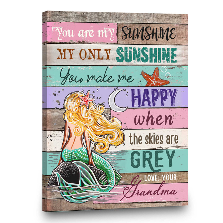 Stunning Gift Mermaid Canvas Print Gift For Granddaughter You Are My Sunshine