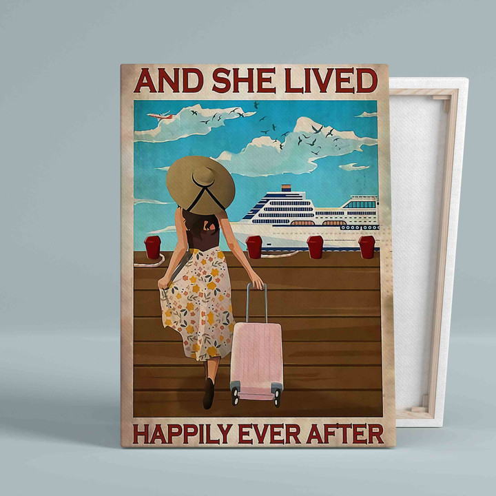 And She Lived Happily Ever After Canvas, Girl Travel Canvas, Summer Canvas, Vacation Canvas