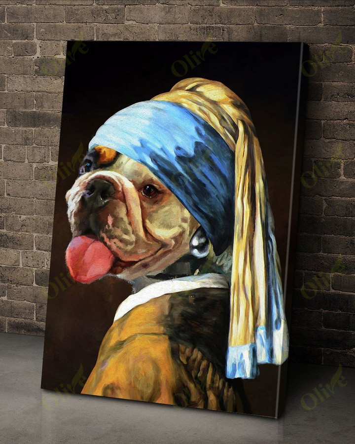 English Bulldog - Pearl earrings Canvas