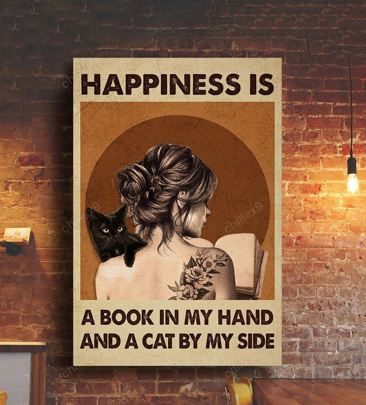 Reading - Happiness is a book in my hand and a cat by my side Canvas