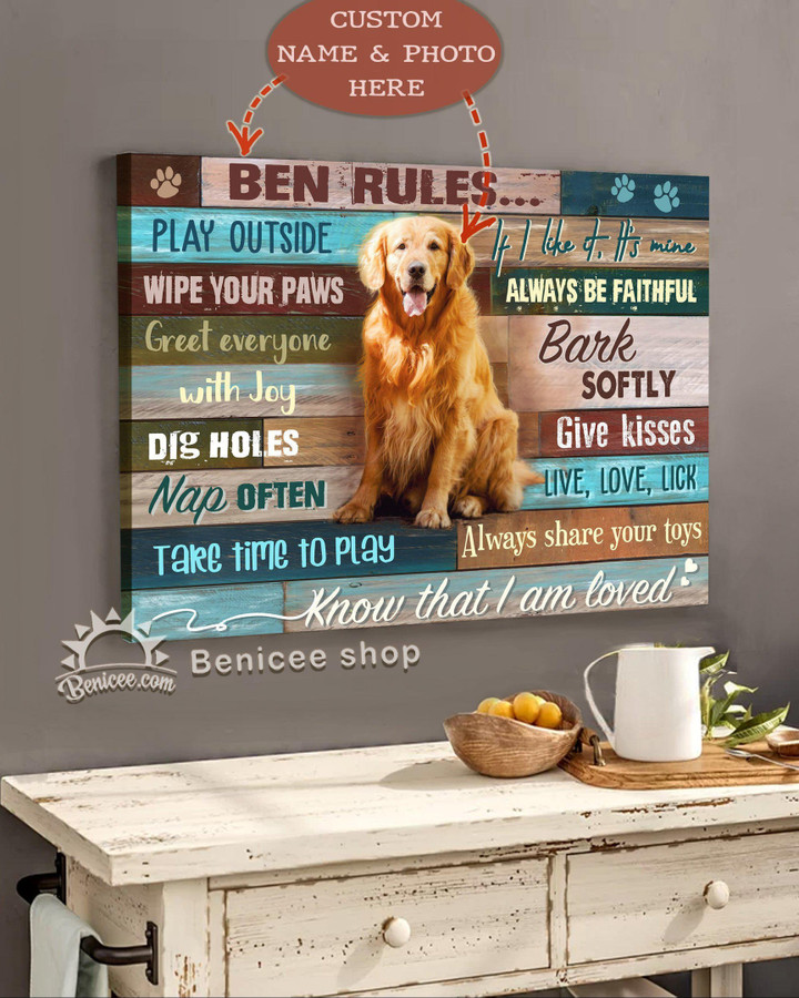 BENICEE Personalized Dog Rules Wall Art Canvas