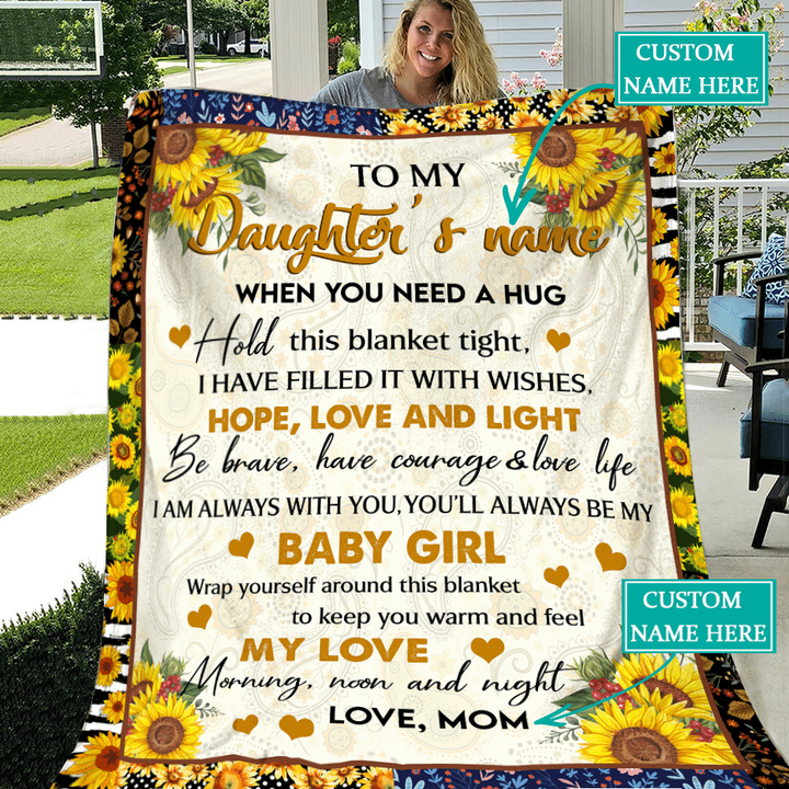 Personalized Custom Name Gift For Daughter And Mom Sunflower Fleece Blanket