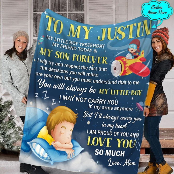Personalized Gift For Son My little boy yesterday my friend today and my son forever Pilot Throw Blanket