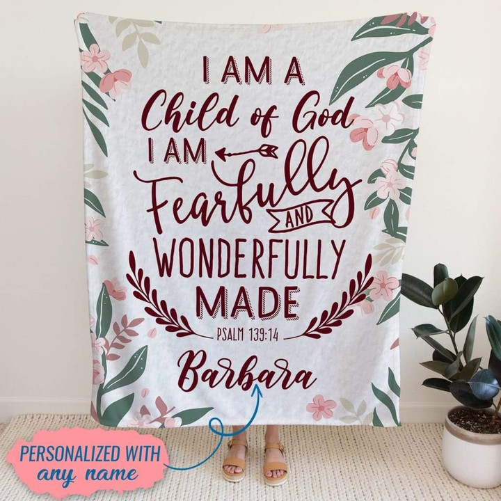 A child of God fearfully and wonderfully made Personalized Name Blanket