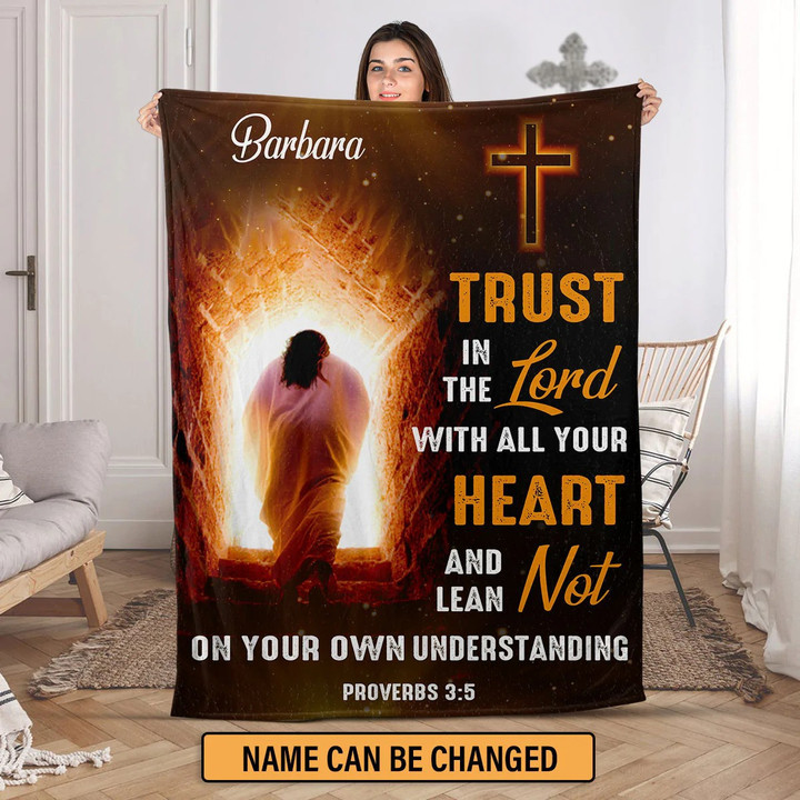 Trust in the Lord Personalized Fleece Blanket Jesus Sherpa Blanket for Christian