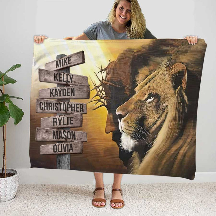 Lion Of Judah Blanket, Jesus Painting Personalized Family Members Christian Blanket for Bedroom