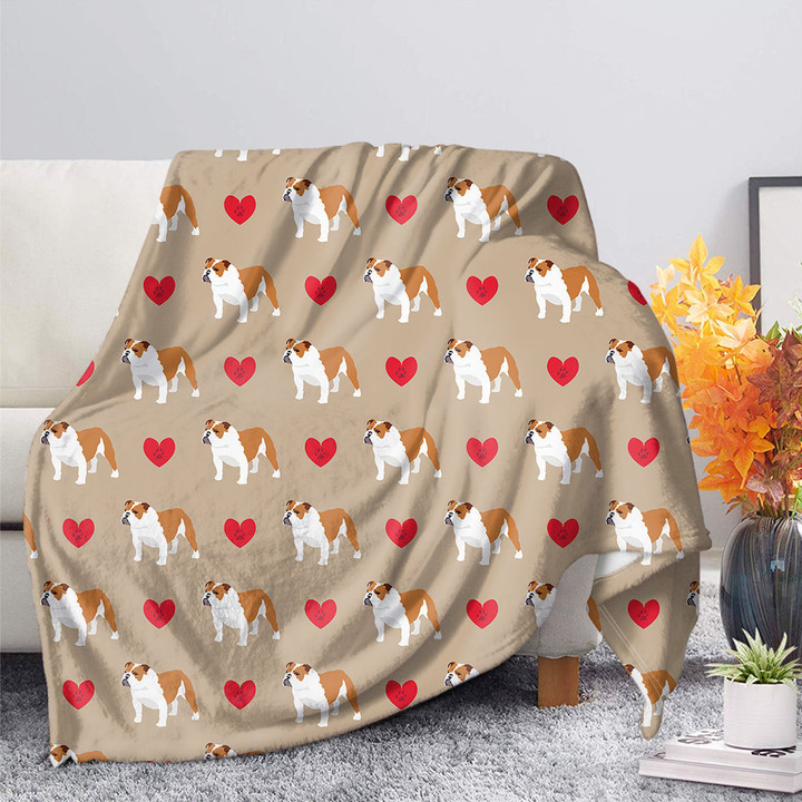Love English Bulldog Pattern Print Blanket