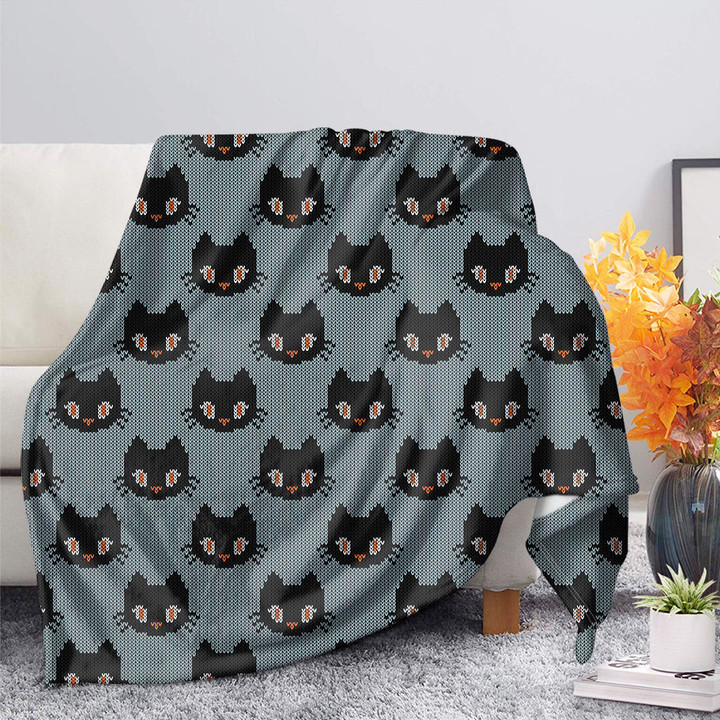 Black Cat Knitted Pattern Print Blanket