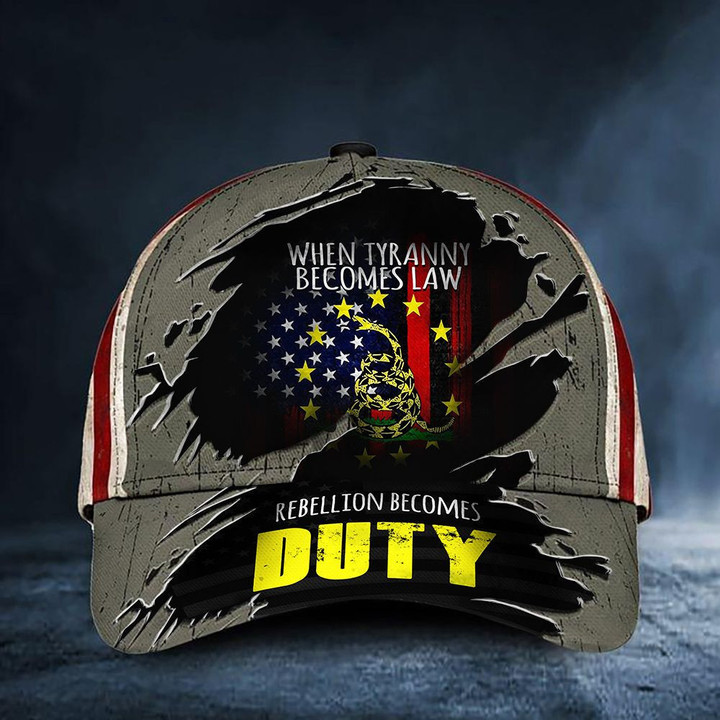 Gadsden Flag Hat When Tyranny Becomes Law Rebellion Becomes Duty USA Flag Cap Patriotic Gift