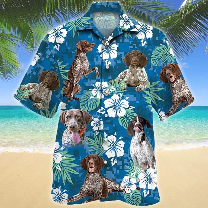 Funny German Shorthaired Pointer Dog Lovers Blue Camouflage Style Hawaiian Shirt
