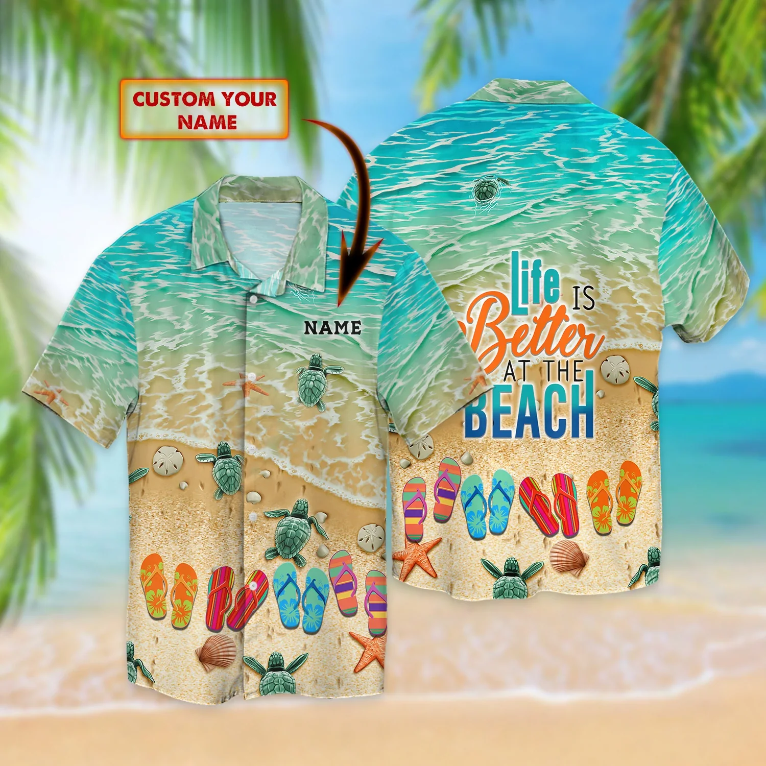 Flip Flop And Beach hawaii shirt - Personalized Name 3D Hawaiian