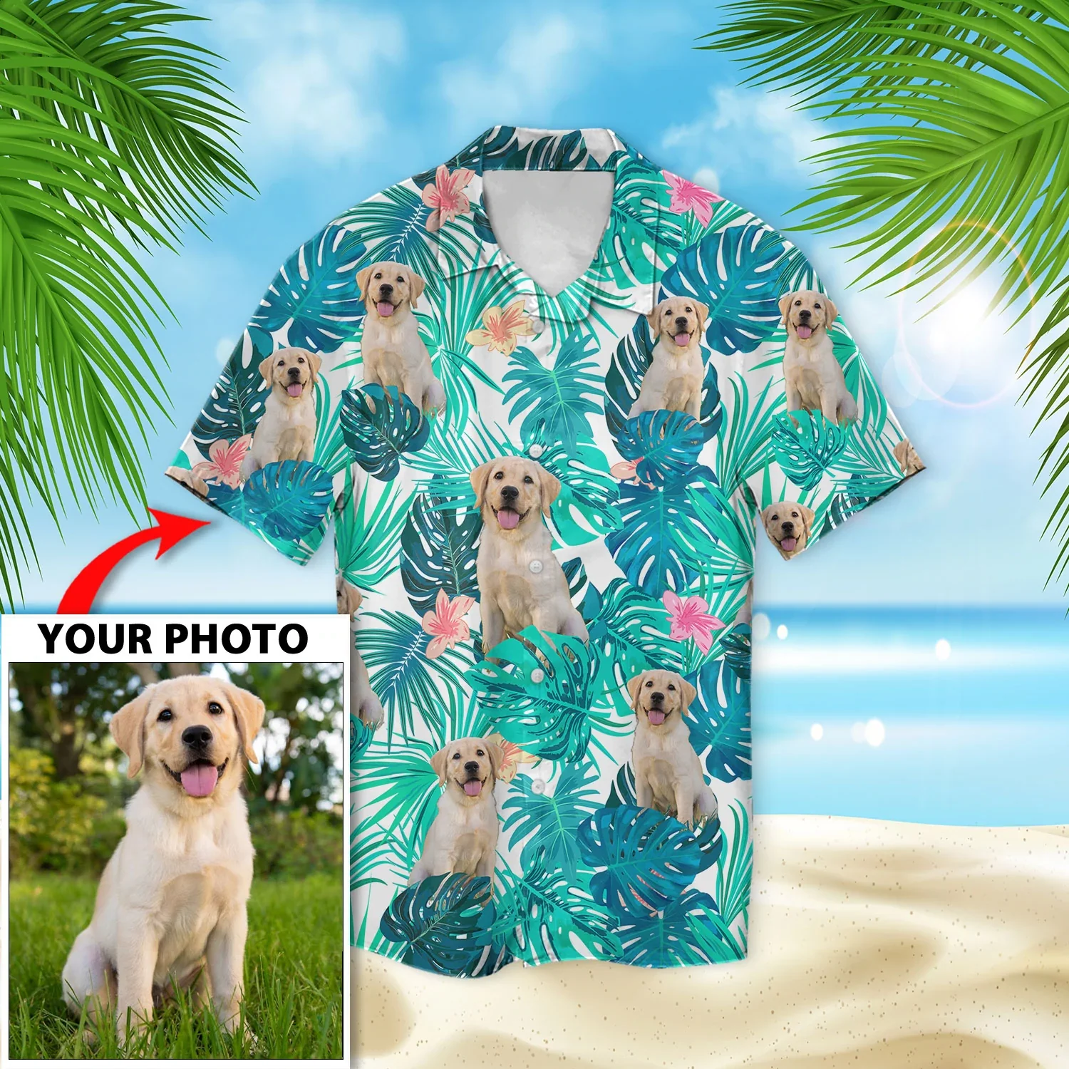 Custom Image Dog Flower Hawaiian Shirt, Labrador Retriever aloha shirt for men, Hawaii shirt woman