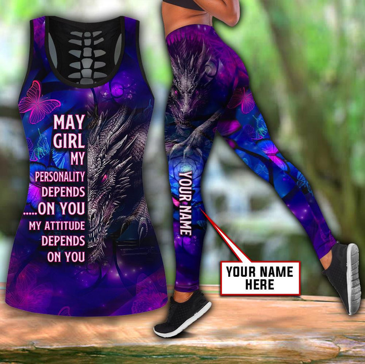 Personalized dragon may girl Combo Hollow Tank Top & Legging Set Printed 3D Sport Yoga Fitness Gym Women