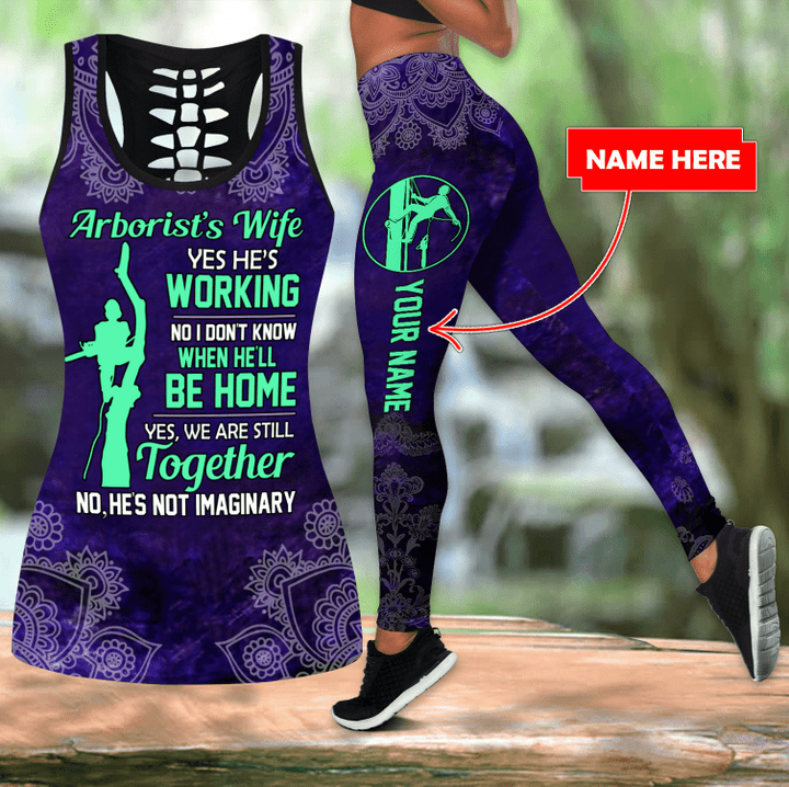 Arborist's wife purple mandala Combo Hollow Tank Top & Legging Set Printed 3D Sport Yoga Fitness Gym Women custom name