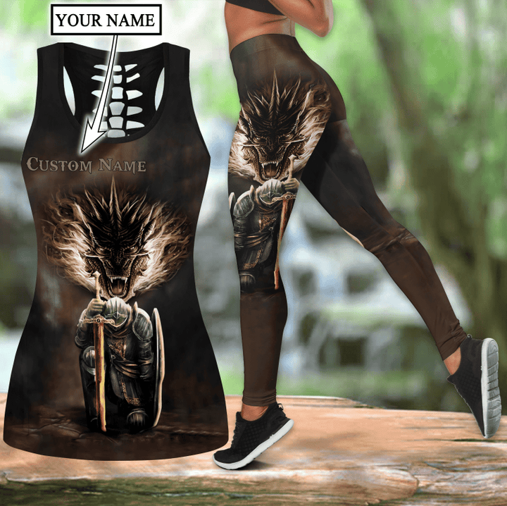 Dragon Knight templar Combo Hollow Tank Top & Legging Set Printed 3D Sport Yoga Fitness Gym Women custom name