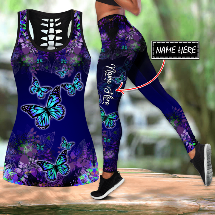 Personalized Butterfly Combo Hollow Tank Top & Legging Set Printed 3D Sport Yoga Fitness Gym Women