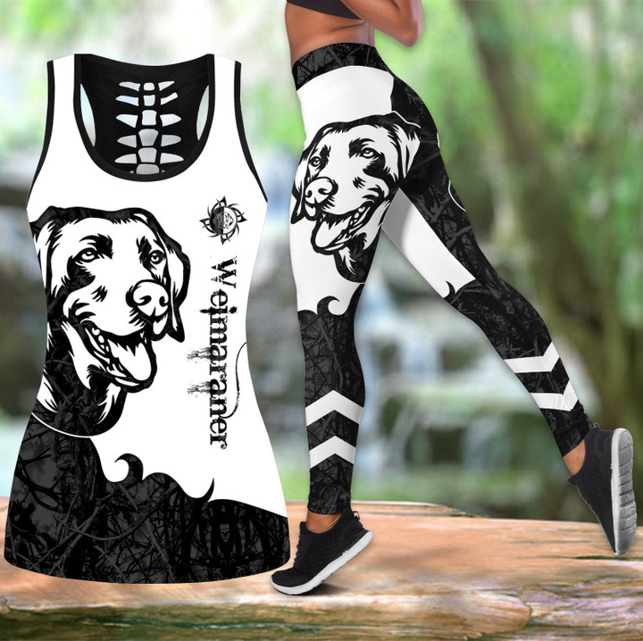 Weimaraner black tattoos Combo Hollow Tank Top & Legging Set Printed 3D Sport Yoga Fitness Gym Women DD09182004S