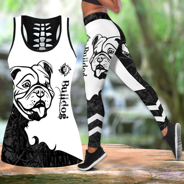 nao Bulldog black tattoos Combo Hollow Tank Top & Legging Set Printed 3D Sport Yoga Fitness Gym Women DD08042002S