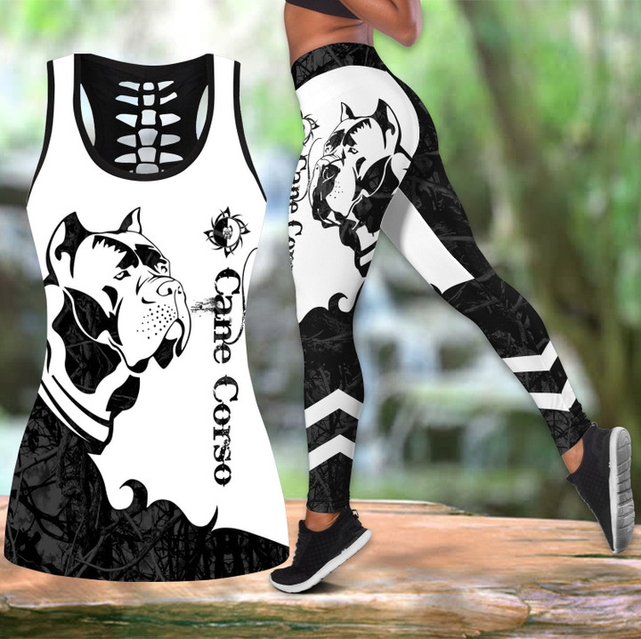 Cane corso black tattoos Combo Hollow Tank Top & Legging Set Printed 3D Sport Yoga Fitness Gym Women DD07292004S