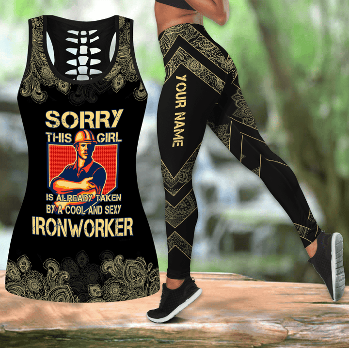 Ironworker Combo Hollow Tank Top & Legging Set Printed 3D Sport Yoga Fitness Gym Women