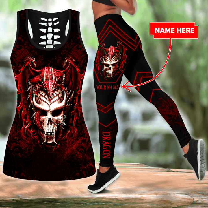 Red dragon Combo Hollow Tank Top & Legging Set Printed 3D Sport Yoga Fitness Gym Women custom name