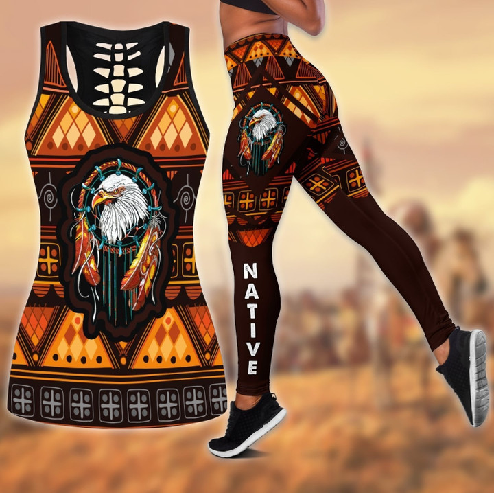 Native American 3D All Over Printed Combo Hollow Tank Top & Legging Set Printed 3D Sport Yoga Fitness Gym Women