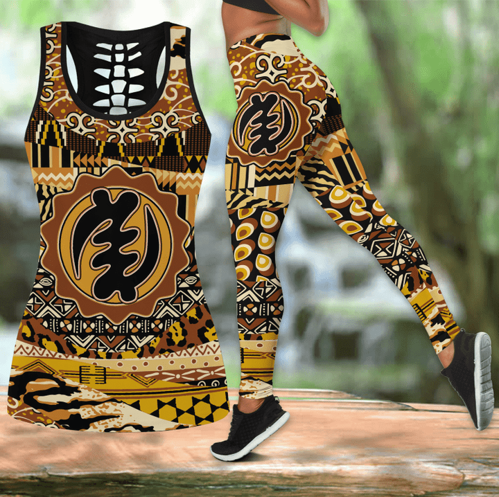 Africa Combo Hollow Tank Top & Legging Set Printed 3D Sport Yoga Fitness Gym Women MH