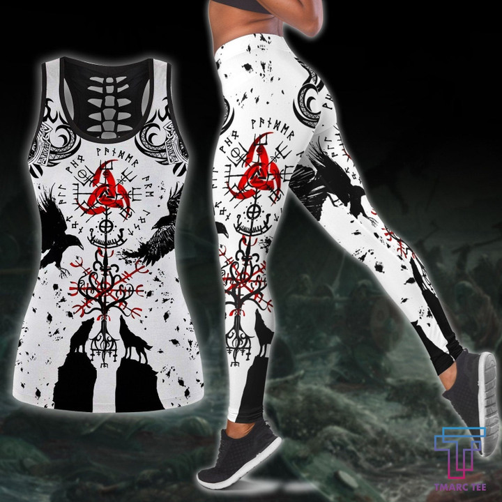 Vkings Tattoo Leggings and Hollow Out Tank Top