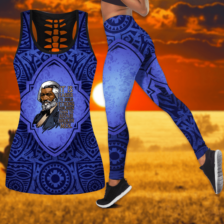 African American Combo Hollow Tank Top & Legging Set Printed 3D Sport Yoga Fitness Gym Women