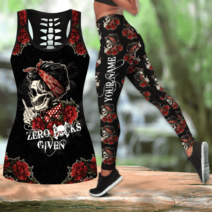 Customize Name Skull Combo Hollow Tank Top And Legging Outfit SN10042102