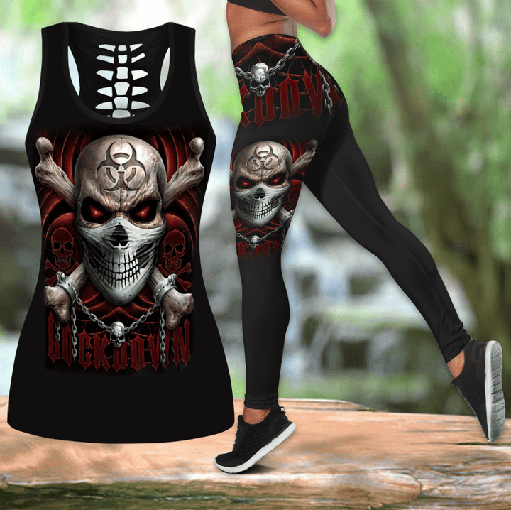 Cool Skull Combo Hollow Tank Top And Legging Outfit DA03122001