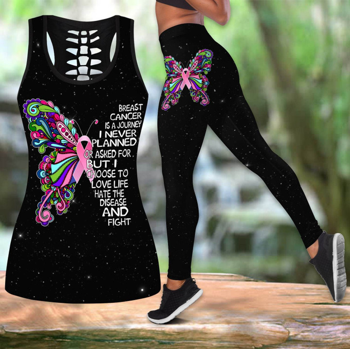 Breast Cancer Combo Hollow Tank Top & Legging Set Printed 3D Sport Yoga Fitness Gym Women DQB07252002
