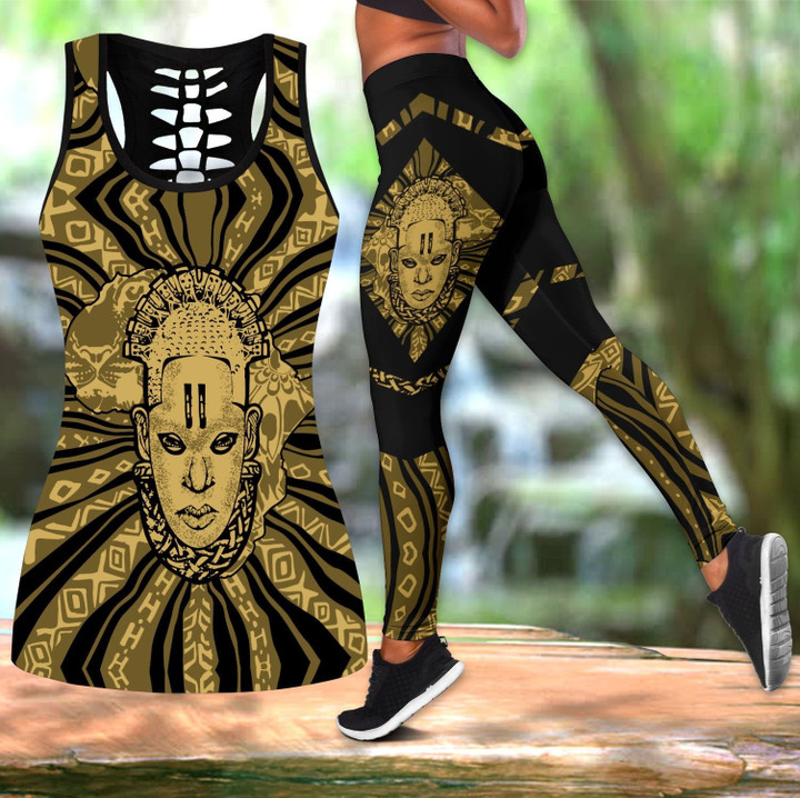 Africa Combo Hollow Tank Top & Legging Set Printed 3D Sport Yoga Fitness Gym Women JJ