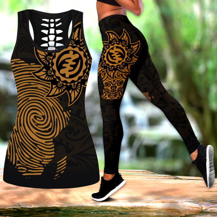 African Map Deluxe Combo Hollow Tank Top & Legging Set Printed 3D Sport Yoga Fitness Gym Women ML