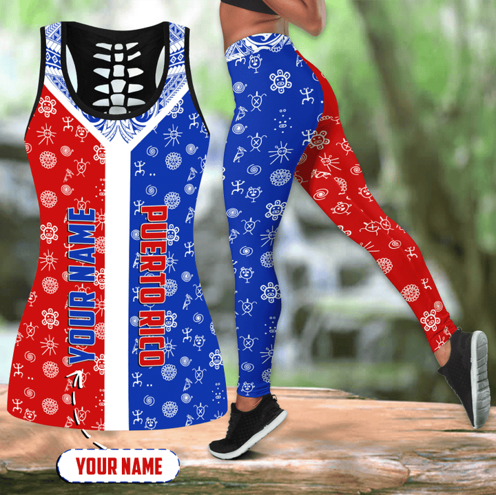 Customize Name Puerto Rico Symbols Combo Hollow Tank Top And Legging Outfit MH24022101