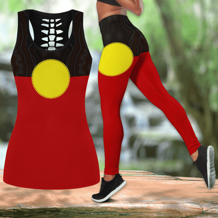 Aboriginal Combo Hollow Tank Top & Legging Set Printed 3D Sport Yoga Fitness Gym Women MP628