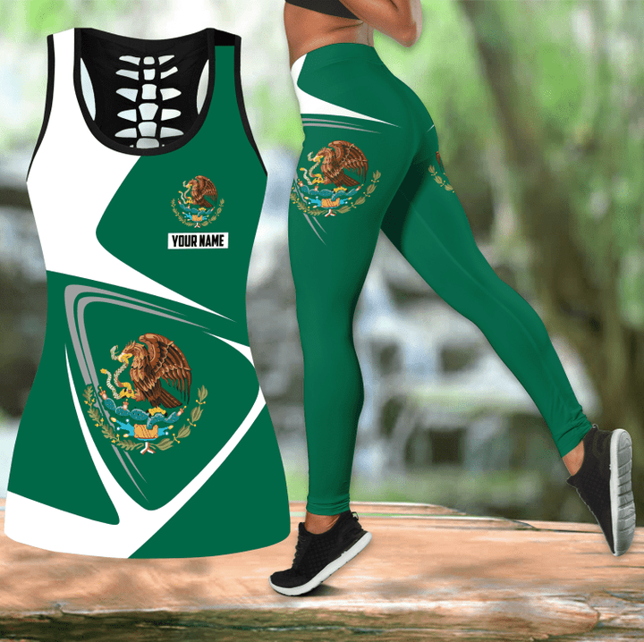 Mexico Combo Hollow Tank Top & Legging Set Printed 3D Sport Yoga Fitness Gym Women TA09112005