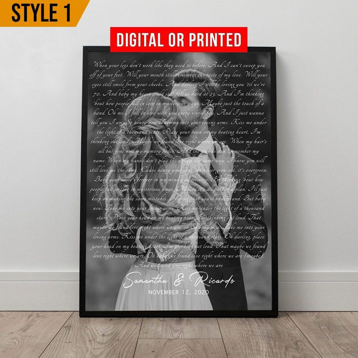 Personalized First Dance Favorite Song Lyrics Wedding Anniversary Wall Art Vertical Poster Canvas Framed Print
