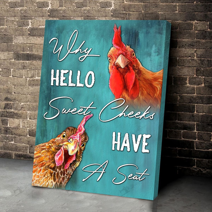 Why hello-Chickens Turquoise background Poster & Matte Canvas DVK21022601-DVD21022601