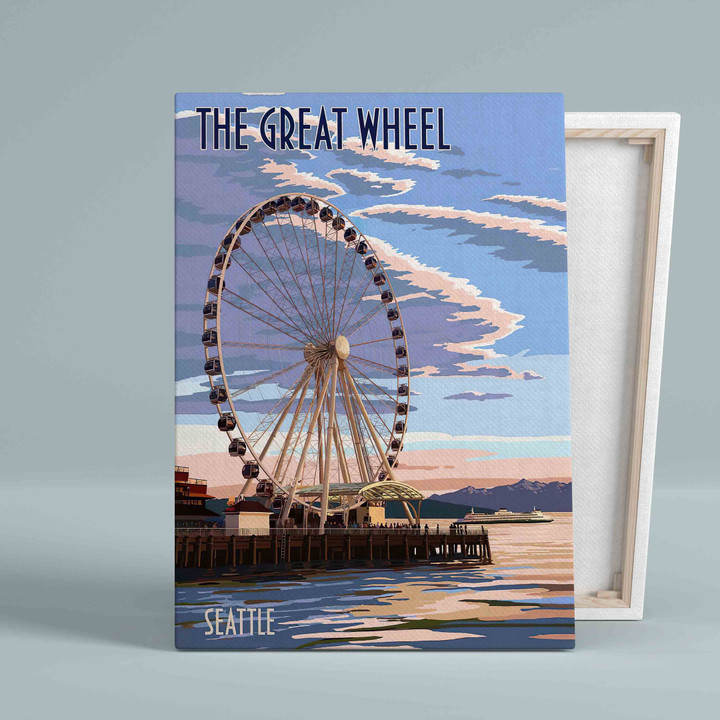The Great Wheel Canvas, Seattle Travel Poster Canvas, Wall Art Canvas, Gift Canvas