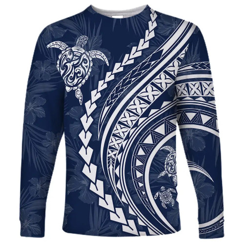 Polynesian long-sleeved T-shirt 3D printed turtle men's autumn tops casual round neck