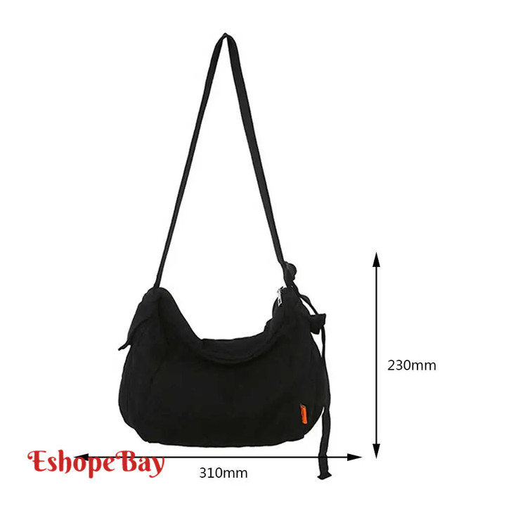 Y2K Female Canvas Hobo Shoulder Bag – Soft Slouchy Messenger Bag for Students, Medium Size Book & Laptop Pouch