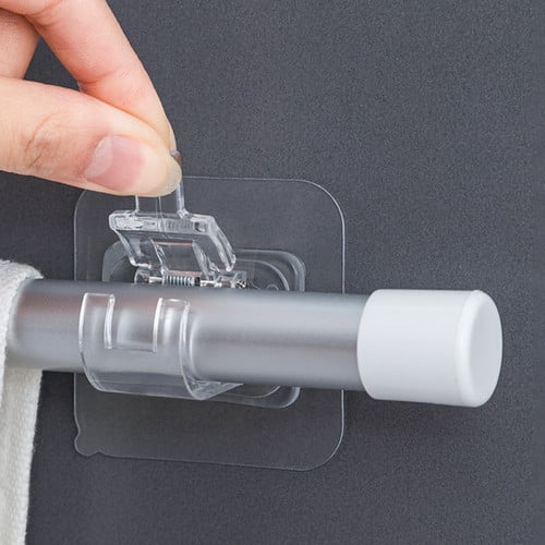 Self Adhesive Hooks Punch-free Curtain Rod Clip Hook Shower Curtain Rod Hanging Holder Household Fixed Clip Hanging Hook Holder